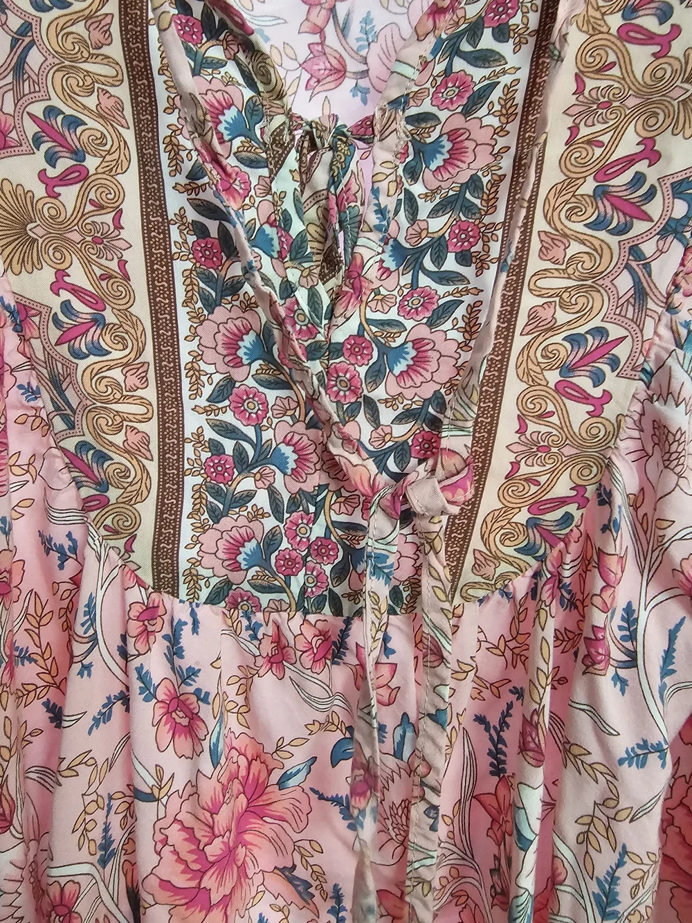 Women's Pink Floral Tie-Front Boho Tunic - Picture 7 of 8